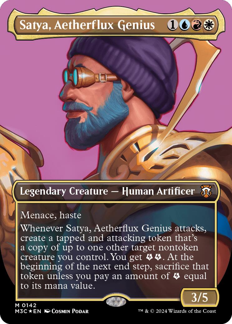 Satya, Aetherflux Genius (Borderless) (Ripple Foil) [Modern Horizons 3 Commander]